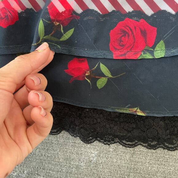 VTG Y2K Skirt Women M Red Striped Floral Knee Length Femme Fairy Office Siren - Picture 6 of 9